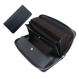 Jxleichi Men's Wallet, Long Carbon Leather Wallet, Genuine Leather, Large Capacity, Can Hold 25 Cards, Zip-Around, Card Case, YKK Skimming Prevention, Magnetic Prevention, Bill Slots, Coin Slot