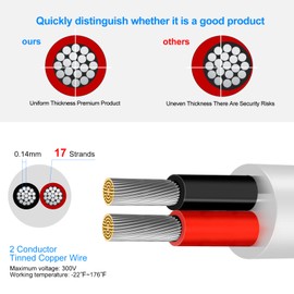 22 Gauge 2 Conductor Electrical Wire, 16.4FT Low Voltage 22/2 Tinned Copper Stranded 2 Wire Cable, 22 AWG White Flexible Extension Power Cord for Automotive, LED Lamp, Outdoor Landscape Lighting Etc