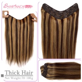 Clip in Hair Extensions One Hairpiece Human Hair Omber Highlight Chocolate Brown to Caramel Blonde Hair Extensions #4/27 Straight 20Inch 100G Remy Hair V Shape Clip On Hair Extensions for Women
