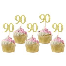 Sotpot 30PCS Gold Glitter 90th Birthday Cupcake Toppers Cheers to 90 Years Cupcake Picks for 90th Birthday Anniversary Party Decorations
