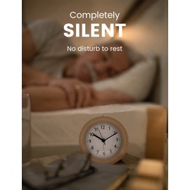 Alarm Clock Analogue Without Ticking, Pack of 2, aboveClock Wooden Alarm Clock with Snooze, Bedside Table Clock with Night Light, Not Included, Natural Wood in Light Brown