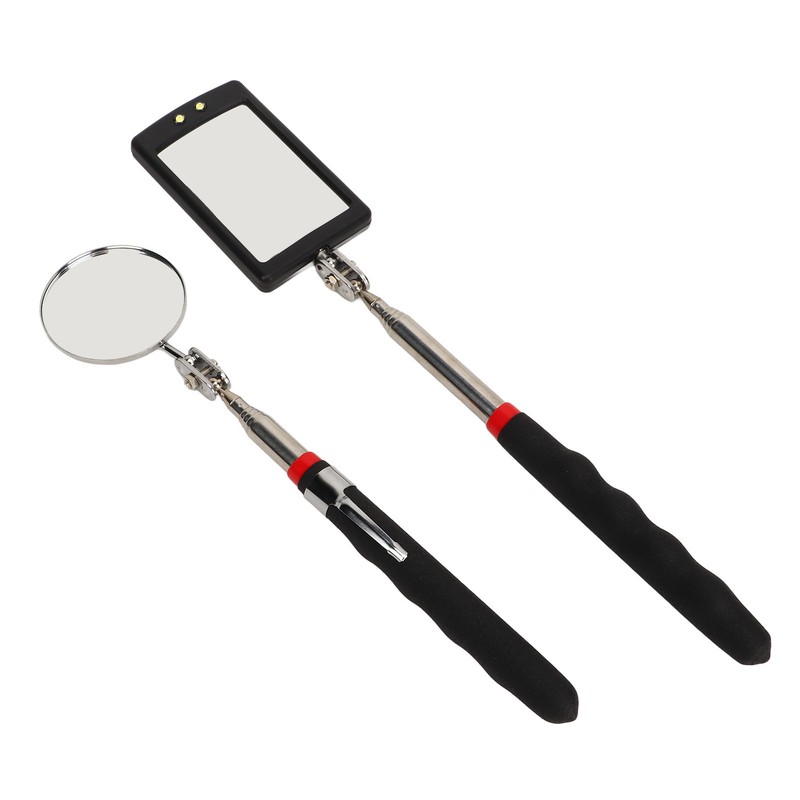 2Pcs Telescoping Inspection Mirror Set LED Lighted Flexible Retractable Pickup