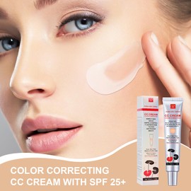 Color Correcting CC Cream with Powder Puff 【SPF 25】, Light & Hydrating CC Cream Foundation with Centella Asiatica, Multi-Purpose for Even Skin Tone, Refine Skin Texture, SPF Protection (Light)