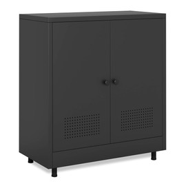 JINKUR Metal Storage Cabinet with 2 Doors and Adjustable Shelf, Steel Accent Sideboard Buffet Cabinet for Home, Office, Garage, Entryway, Living Room, Kitchen Pantry and Dining Room (Black)