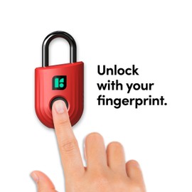 igloohome Padlock Lite Red Keyless Fingerprint Padlock with Mobile App (iOS, Android) – Water Resistant for Lockers, Homes, and Storage Spaces (Type-C Rechargeable)