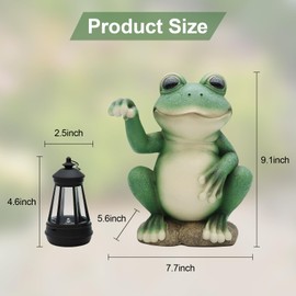 Solar Frog Garden Decor Statue,Resin Outdoor Statues with Solar LED Lantern,Yard Decoration Figurine for Patio Lawn Balcony Decorations,Unique Housewarming Gift