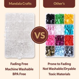 Mandala Crafts 100 Sets Size 22 14mm 9/16 Inch T8 Clear No Sew Plastic Snaps Fasteners Buttons Kit with Press on Snap Tools Pliers for Sewing Fabric and Clothes