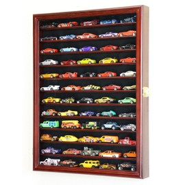 Hot Wheels Matchbox 1/64 Scale Diecast Model Display Case Cabinet Wall Rack w/98% UV Door -Cherry