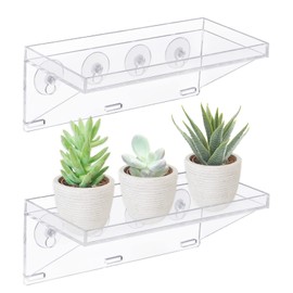 Sumerflos 2 Pack Clear Acrylic Window Plant Box - 12'' x 5.5'' - Strong Suction Cup Window Planter Shelves - Removable Flower Pot Holder for Indoor Garden, Succulents