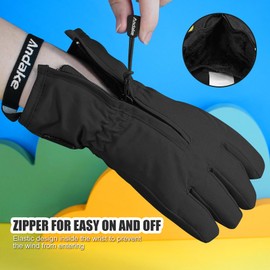 Andake Kids Gloves Kids Winter Gloves Kids Snow Gloves Waterproof Gloves for Kids Mittens Girls Boys Children (Black, XXS (Fits 4-5Y))