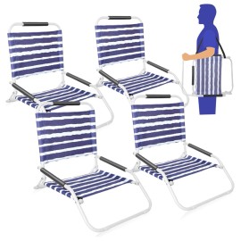 wenquik 4 Pack Folding Beach Chairs With Carrying Strap-265 lb Rated
