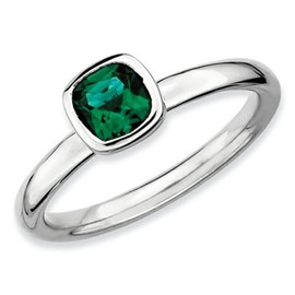 Stackable Expressions Sterling Silver Cushion-Cut Simulated Emerald Stackable Ring Size 5
