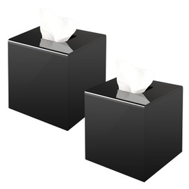 2 Pack Black Square Tissue Box Cover, Tissue Box Cover Black, Tissue Holders, Decorative Tissue Box Dispenser for Bathroom, Parlors, Office, Bedroom Dresser, Nightstand, Car, and Desk- Black