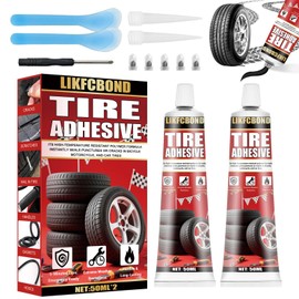 LIKFCBOND Tire Repair Adhesive, 3.38 floz, Sidewall Rubber Cement Kit with Tools, High Temperature Resistant Glue for Car, Motorcycle, Bike, Jeep, Truck(50ml*2)