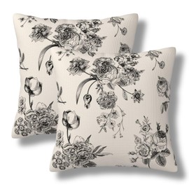 BEITUOLA Vintage Floral Throw Pillow Covers 18x18 Set of 2 Black Flowers Decorative Pillow Cover Roses Outdoors Pillowcase Cushion Case Home Decor for Sofa Couch Bed Bedroom