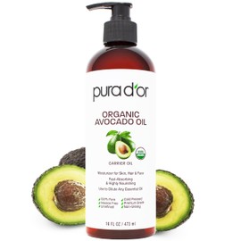 PURA D'OR 16 Oz ORGANIC Avocado Oil - 100% Pure & Natural USDA Certified Cold Pressed Carrier Oil For DIY Beauty, Non-Greasy, Unscented, Hexane Free Liquid Moisturizer - Face Skin & Hair - Men & Women
