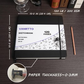 Hardcover Square Sketch Book, 120lb/200GSM Sketchbook Thick Drawing Paper for Marker Watercolor Pencil Mixed Media, Premium Drawing Notebook, Art Journal, 60 Sheets/120 Pages 10x10 Inch Sketch Pad