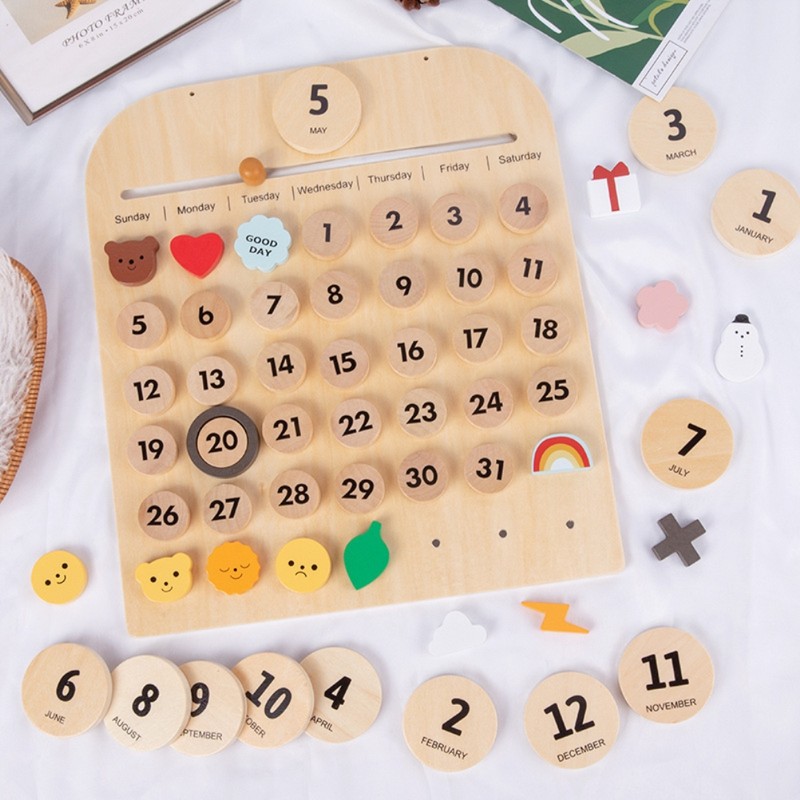 Children Wooden Calendar Perpetual Wall Calendar Early Educational Toy Gift