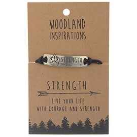 Shag Wear Women's Lead-Free Genuine Pewter Cuff Bracelets Engraved with Inspirational Stamped Metal Quote and Adjustable Cord,(Strength, Bear Paw)