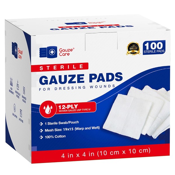 100pc Large Sterile Gauze Pads 4x4 Sterile for Wounds Bulk