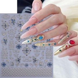 ONPRESS 5Sheet Star Sun Nail Art Stickers Embossed Colorful Moon Nail Stickers 3D Self-Adhesive Bohemian Style Nail Decals Luxurious Palace Style Nail Supplies Gold Chain Butterfly Sticker for Women