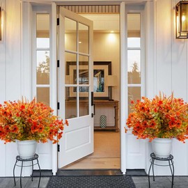 10 Bundles Artificial Fall Flowers Fake Autumn Flowers Plants for Outdoor Outside, 3 Style UV Resistant No Fade for Front Door Porch Patio Window Box Decoration