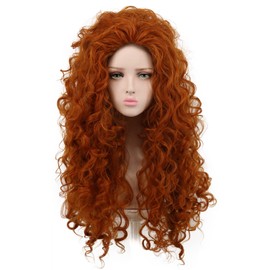 yuehong Womens Long Orange Wave Red Curly Wig Princess Cosplay Costume Hair Heat Resistant Synthetic Fibers Fluffy Wig for Anime Party