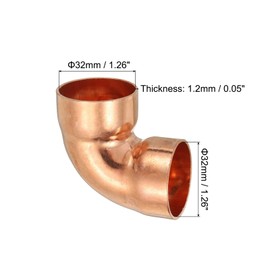 PATIKIL 32mm 1.2mm Thick Elbow Copper Fitting, 1Pcs 99.9% Pure Copper Pipe Fitting 90 Degree Short Radius Tube Connector Sweat Solder for HVAC Refrigeration System