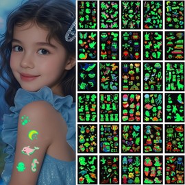 30 Hojas 450 Tatuajes Temporales Niños, Pegatinas Fluorescentes, Impermeable, Ideales para Decorar Fiestas Niños
