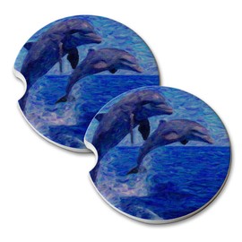 Elements of Space Dolphin Painting - Car Cup Holder Natural Stone Drink Coaster Set