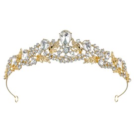 Samky Gold Bride's Crown Bridal Rhinestone Wedding Tiara Headpiece Crystal Hair Accessorie for Woman