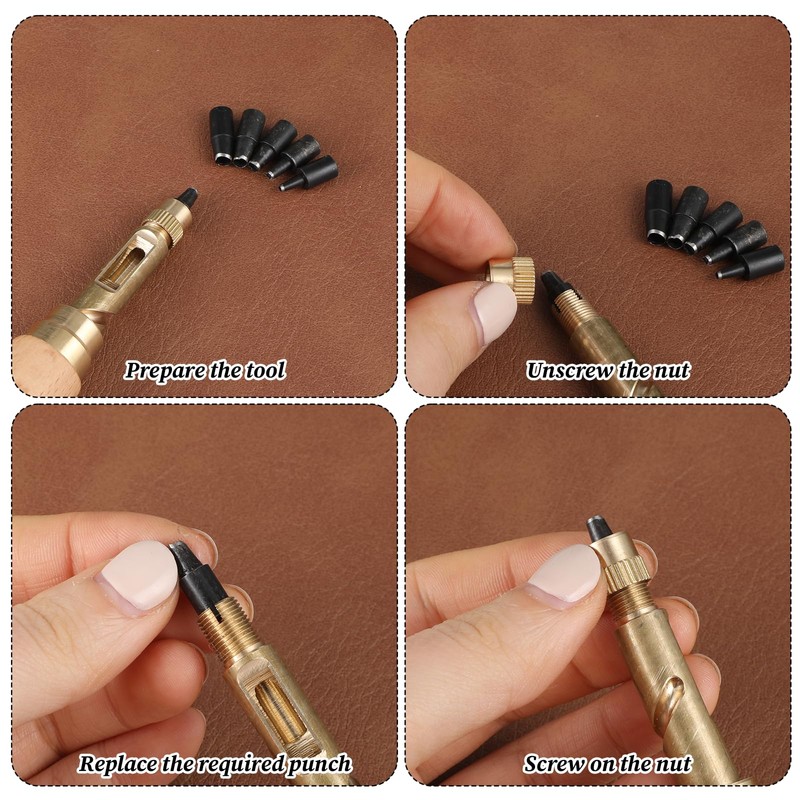 Leather Hole Punching Tool Belt Hole Puncher with 6 Tips