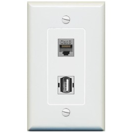 RiteAV 1 Port CAT6 1 USB2 Jack Coupler Female-Female Decorative Wall Plate [Gray]