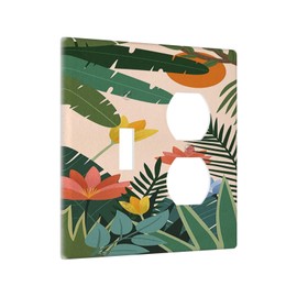 Wallplates Boho Tropical Plant Floral Pattern 1 Toggle 1 Duplex Switch Plate Electrical GFCI Faceplate Decorative Light Switch Covers for Bedroom Cabin Decor