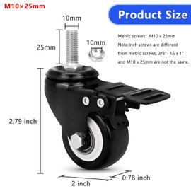 2" Stem casters Set of 4 Metric Threaded Stem M10 x 25mm Heavy Duty casters Wheels with Safety Dual Locking Furniture casters Swivel Castors with Brakes,500Lbs