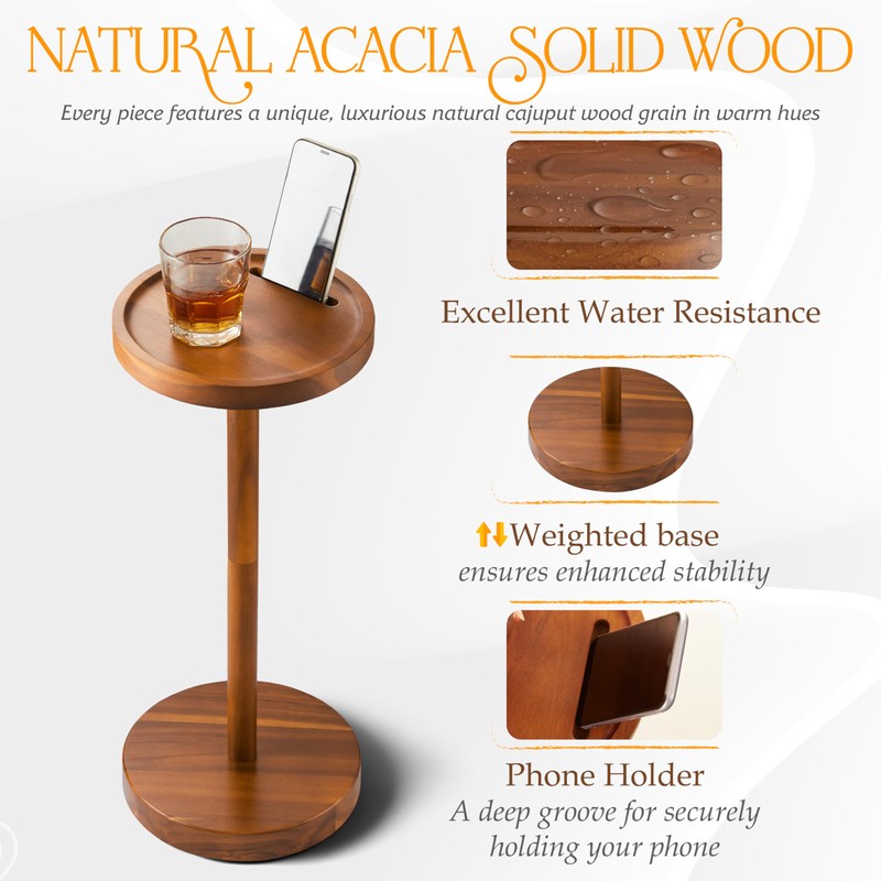 Drink Table, 24.4" Tall Compact Side Table with Phone Slot