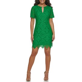 KENSIE Women's Short Sleeve Keyhole Lace Mini Shift Dress, Green, 6