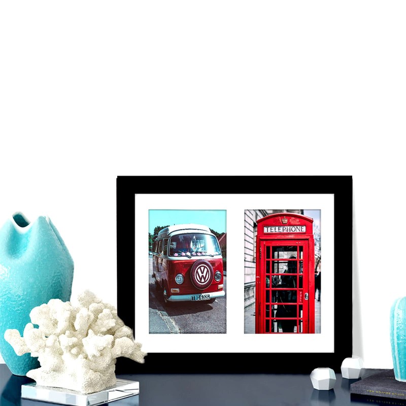 8x10 Double Picture Frame Black for Display Two 4x6 Pictures