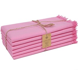 CLOUDLOOM Cloth Dinner Napkins Fringes 100% Cotton Set of 6 - Perfect for Dining Special Occasions Wedding Holidays Easter - Soft Durable Washable - Elegant 20x20 Inch Table Cloth Napkins Baby Pink
