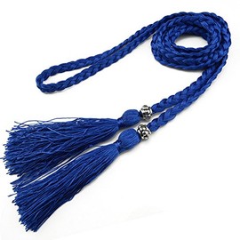MoYoTo Women's Fashion Bowknot Thin Braided Belt for Dress with Tassel (Multicolor) (Blue)