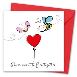 Valentines Card. Bees with Hearts Design. Eco-friendly. 4pp 148x148mm size. Valentine's Card with Red Envelope. Verse inside. Printed and Packed in UK.