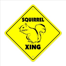 Squirrel Crossing Sign Zone Xing | Indoor/Outdoor | 12" Tall Plastic Sign Animals Hunter Rodent Joke nut Lover