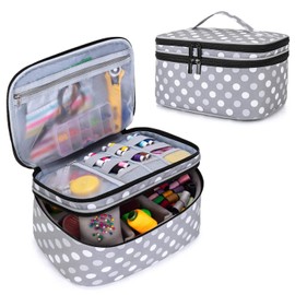 Luxja Double Layer Sewing Accessories Organiser, Storage Bag for Sewing Kit, Sewing Kit Carry Bag for Beginners, Travellers, Craftsmen and Friends, Grey Dot