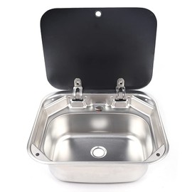 RV Sink, Stainless Steel Countertop Sink Basin with Faucet, Sink and Tempered Glass Lid, Drop-In RV Gas Wash Basin for Outdoor Kitchen Household RV Picnics