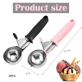 2pcs Ice Cream Scoop, Ice Cream Scoop with Trigger, Cookie Scoop, Ice Cream Scoops with Easy Trigger, for Cookie Dough, Mash Potatoes, Melon Balls, Dishwasher Safe (Black/Pink)