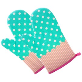 Set of Two Oven Mitts | Heat Resistant Cotton Kitchen Pot Holder [Decorative Kitchen Oven Mitt] Oven Glove | Kitchen Mitts (Dotted Blue)
