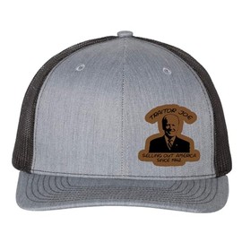 Traitor Joe’s Selling Out America Since 1942 Hat, Buck Fiden Hat, Trump 2024, FJB, Richardson Patch Cap, Cap Daddy, Heather Grey Black"
