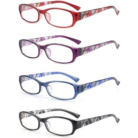 RaoOG Reading Glasses Women Men Blue Light Blocking - Set of 4 Pattern Design Value Computer Readers (Red/Purple/Blue/Black, 1.5)