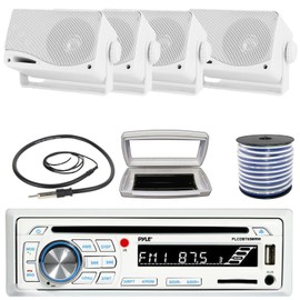 Pyle 1-DIN Bluetooth Marine CD Radio W/White Cover, 4x 3.5'' Mini Box Speakers