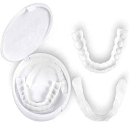 Instant Dentures Prosthetic Teeth Beauty Snap-on Teeth Cosmetic Teeth Upper Teeth + Lower Teeth Instant Smile Temporary Teeth and Denture Case Missing Dentures Prosthetic Teeth Repair Kit 2PCS